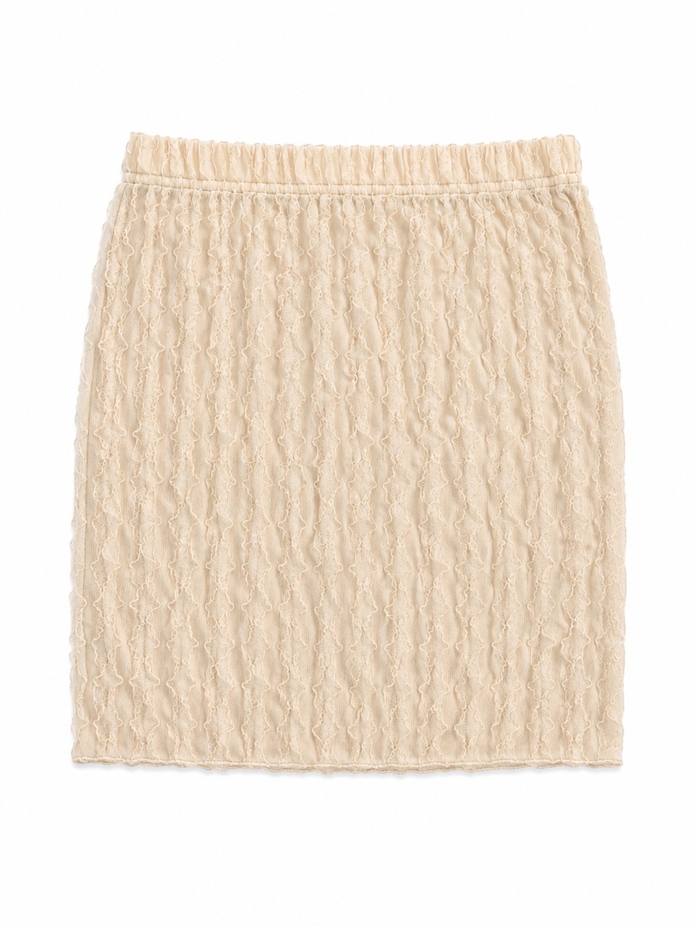 Lace-Textured Cream Pencil Skirt